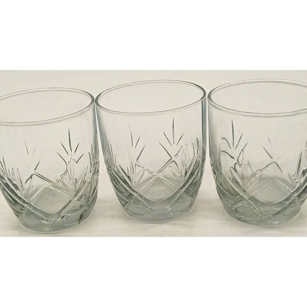 Vintage Anchor Hocking Set of 3 Clear Glass Fleur Tumbler Low Ball Glasses